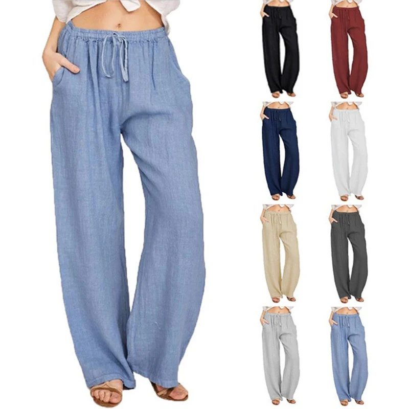 Solid Cotton High-Waisted Pants