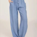 Solid Cotton High-Waisted Pants — Image 3