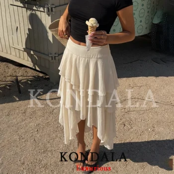 Long Ruffled Mid-Rise Skirt