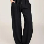 Solid Cotton High-Waisted Pants — Image 2
