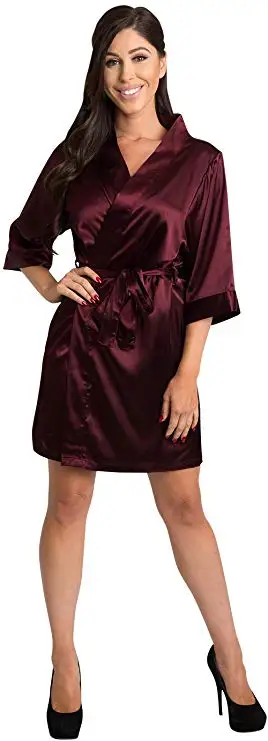 Knee-Length Short Sleeve Satin Kimono Robe