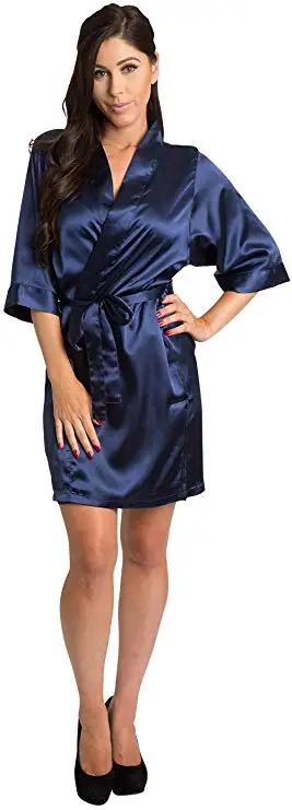 Knee-Length Short Sleeve Satin Kimono Robe