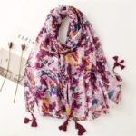 Lightweight Floral Hijab with Fringe — Image 3