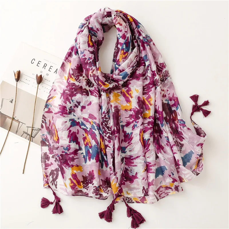 Lightweight Floral Hijab with Fringe