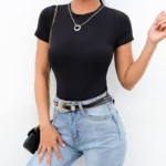 Black and White Short Sleeve Bodysuit — Image 3