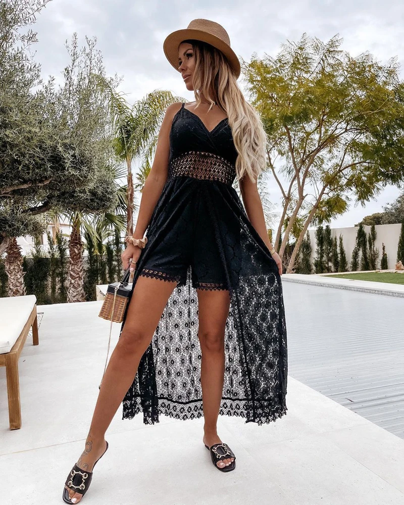 Strappy Jumpsuit with Cutout Lace