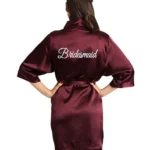 Knee-Length Short Sleeve Satin Kimono Robe