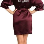 Knee-Length Short Sleeve Satin Kimono Robe — Image 6