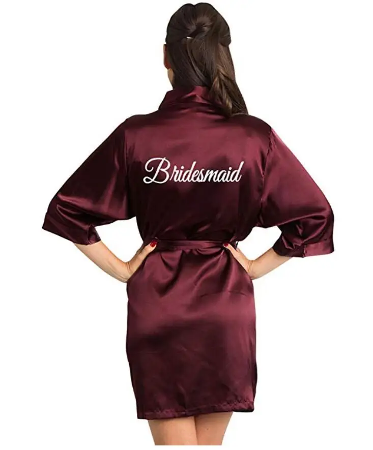 Knee-Length Short Sleeve Satin Kimono Robe