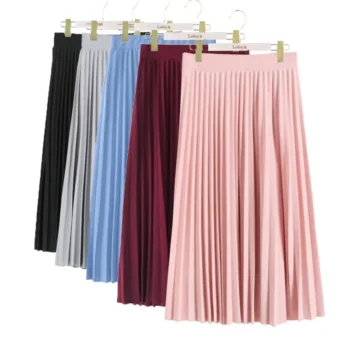 Solid High-Waisted Pleated Skirt