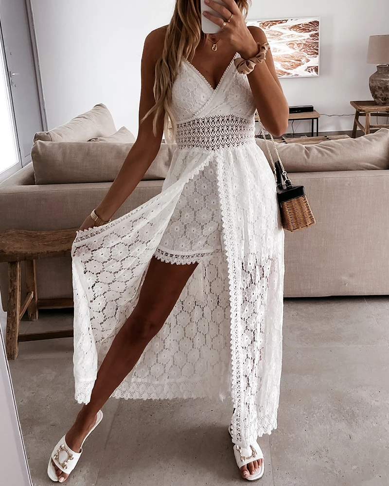 Strappy Jumpsuit with Cutout Lace