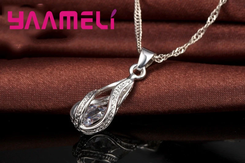 Silver-Tone Jewelry Set with Zirconia Drop