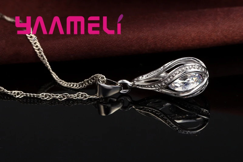 Silver-Tone Jewelry Set with Zirconia Drop