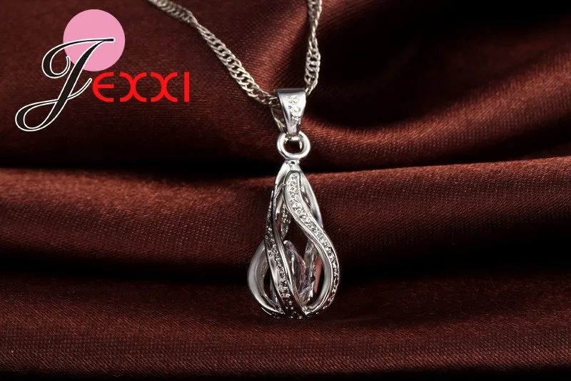 Silver-Tone Jewelry Set with Zirconia Drop