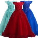 Girls' Long Dress with Lace and Flowers