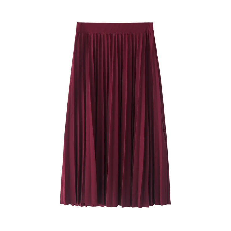 Solid High-Waisted Pleated Skirt