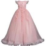 Girls' Long Dress with Lace and Flowers — Image 3