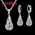 Silver-Tone Jewelry Set with Zirconia Drop