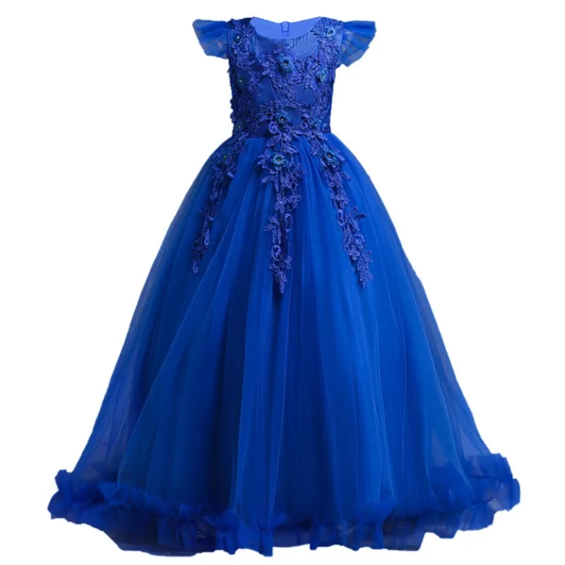 Girls' Long Dress with Lace and Flowers