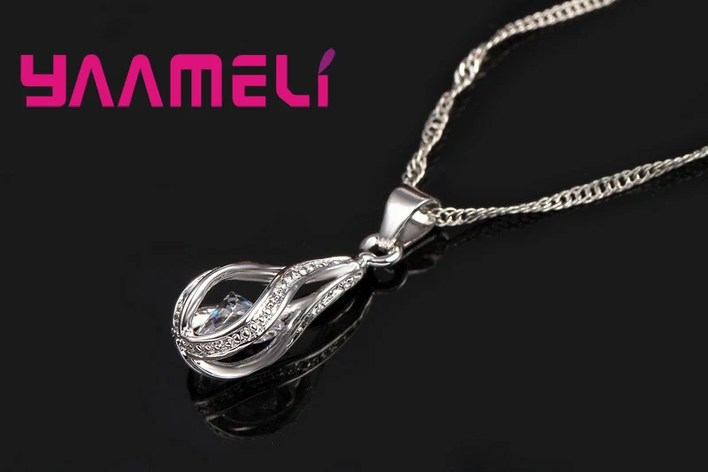 Silver-Tone Jewelry Set with Zirconia Drop