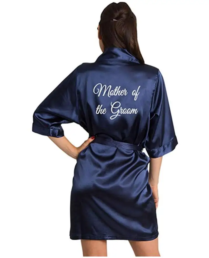 Knee-Length Short Sleeve Satin Kimono Robe