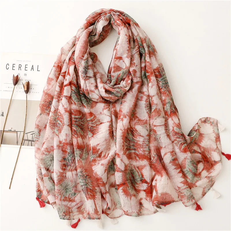 Lightweight Floral Hijab with Fringe