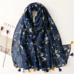 Lightweight Floral Hijab with Fringe — Image 4