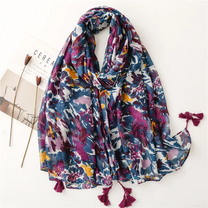 Lightweight Floral Hijab with Fringe
