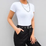Black and White Short Sleeve Bodysuit — Image 4
