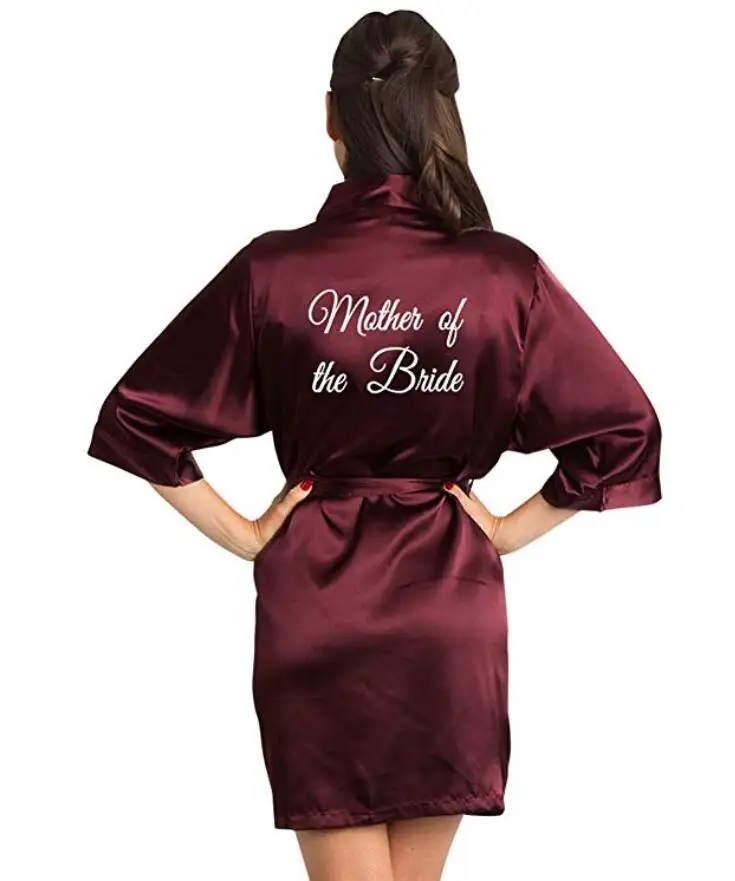 Knee-Length Short Sleeve Satin Kimono Robe