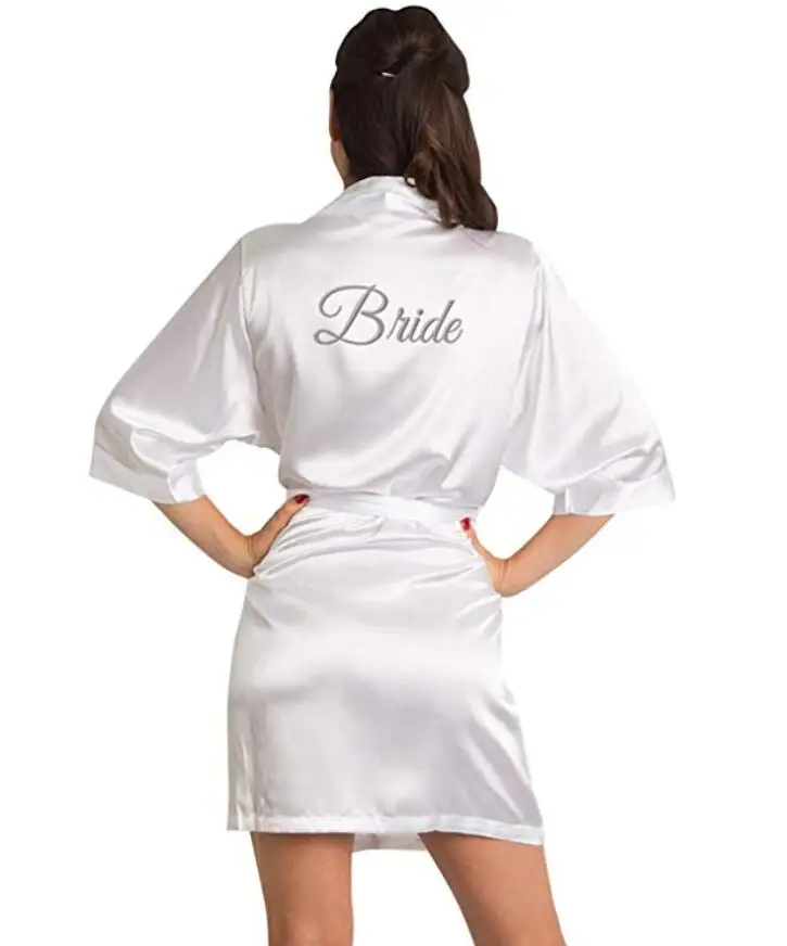 Knee-Length Short Sleeve Satin Kimono Robe