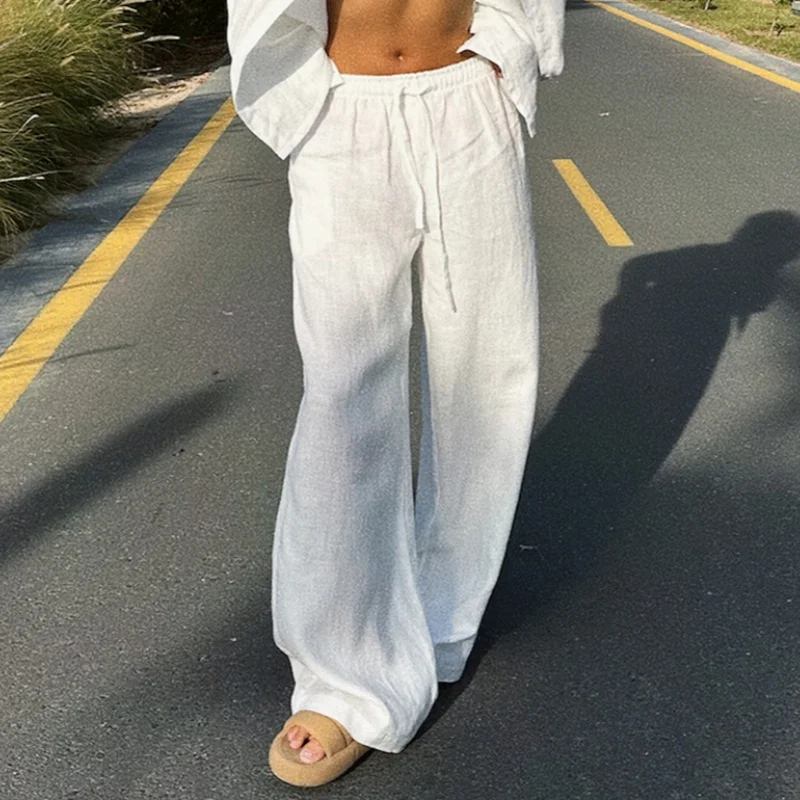 Loose High-Waisted Pants with Drawstring and Pockets
