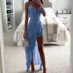 Solid Beach Dress with Ruffles — Image 2