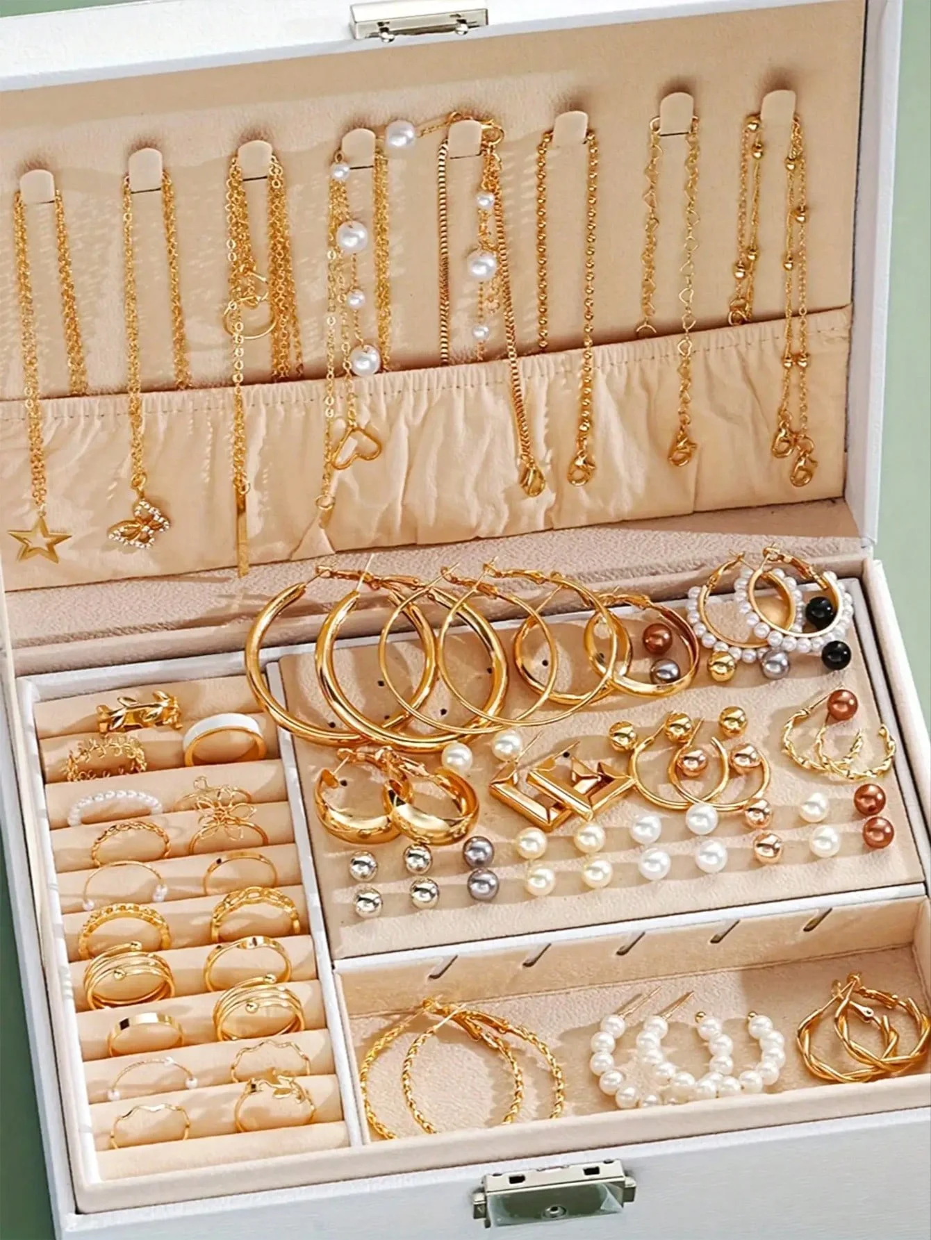 Pearl Earrings and Multi-Layer Necklace Set