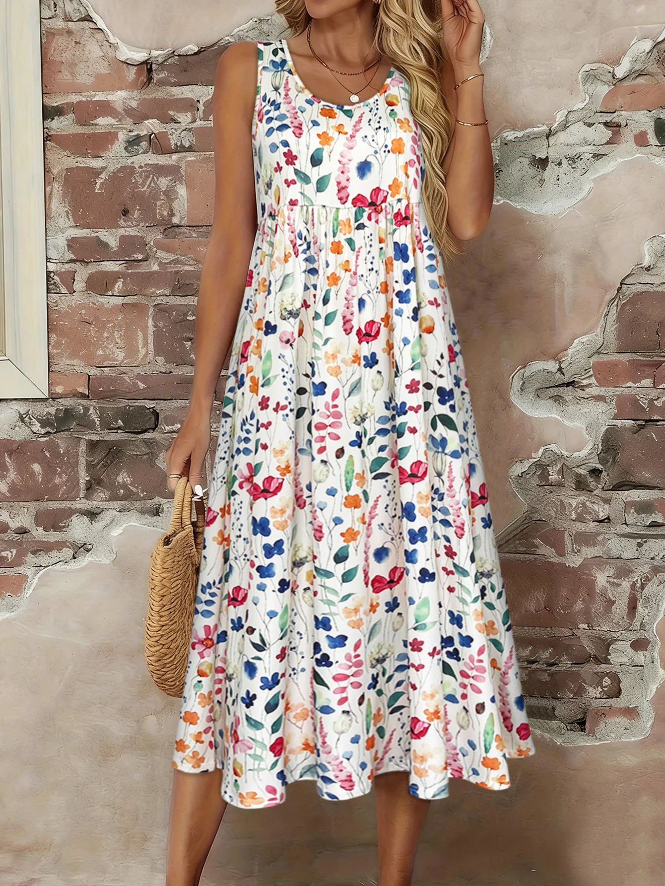 Floral Sleeveless Midi Dress