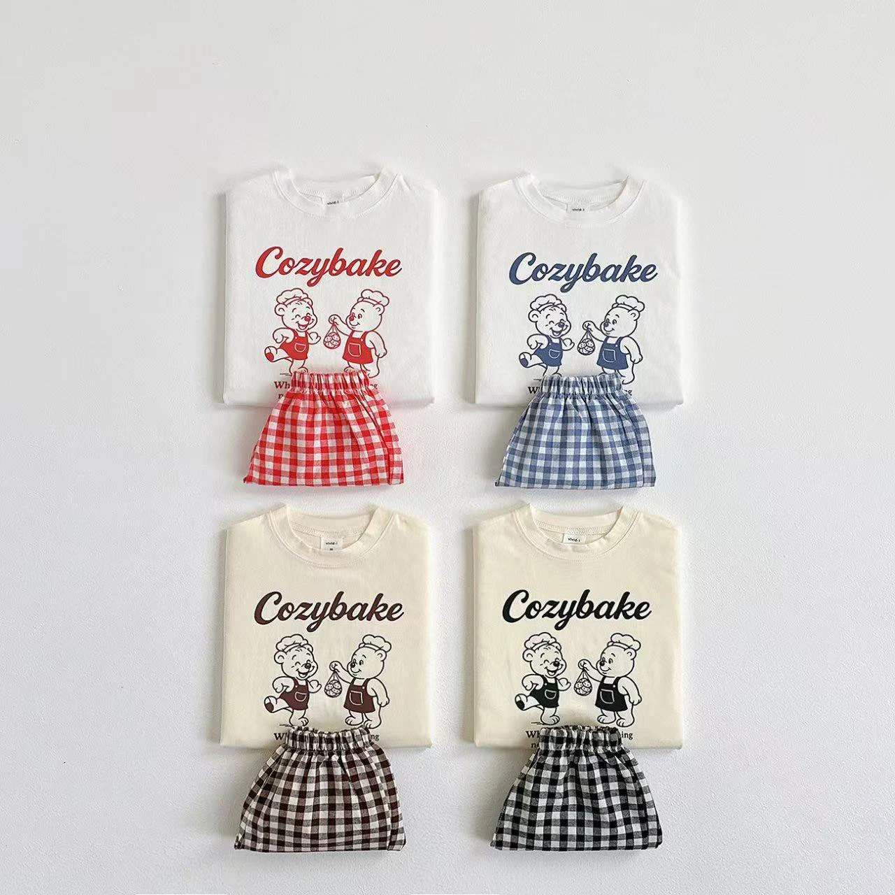 Kids' T-Shirt and Plaid Shorts Set with Teddy Bear Print — Image 8