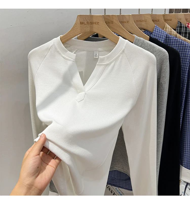 Slim-Fit Long Sleeve V-Neck T-Shirt — Image 7