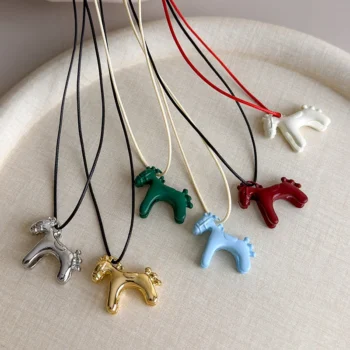 Long Necklace with Colorful Horse Pendant