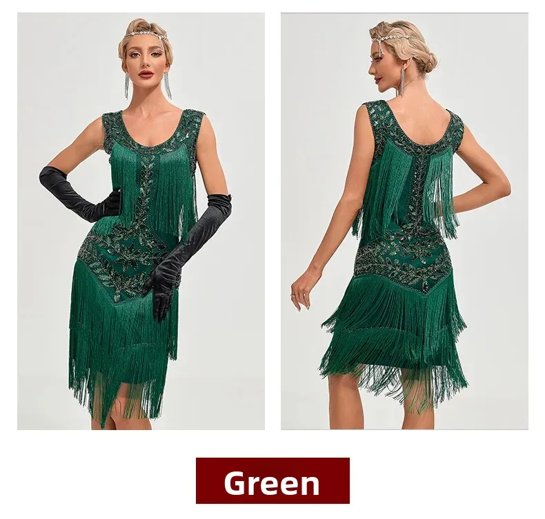 Beaded Sequin Evening Dress with Classic Round Neck