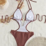 Women's Brown One-Piece Swimsuit — Image 3