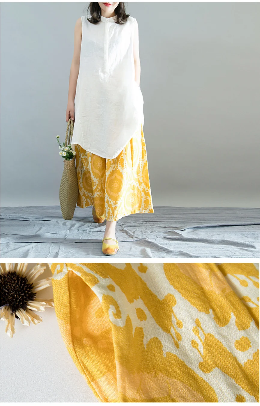 Ankle-Length Printed Wide-Leg Pants with Elastic Waist