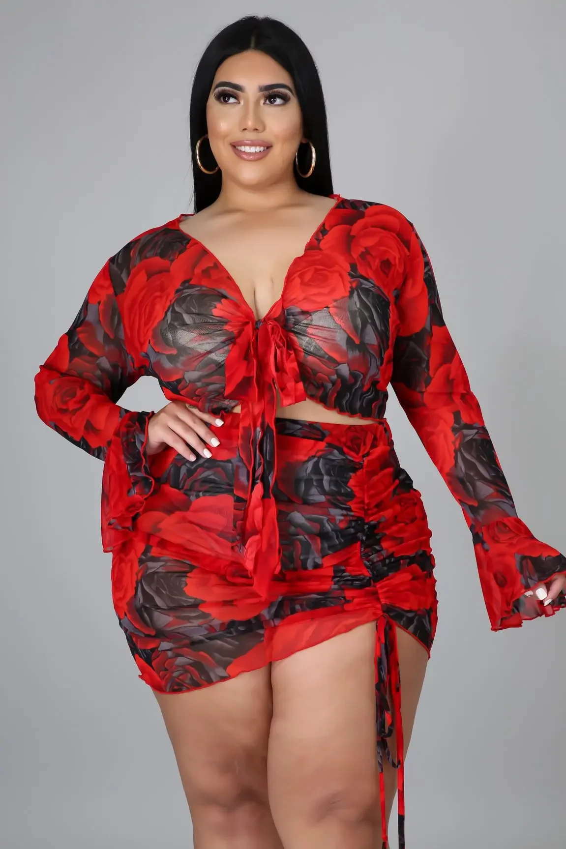 2-Piece Long Sleeve Mesh Set with Colorful Print