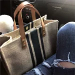 Large-Capacity Striped Canvas Tote Bag
