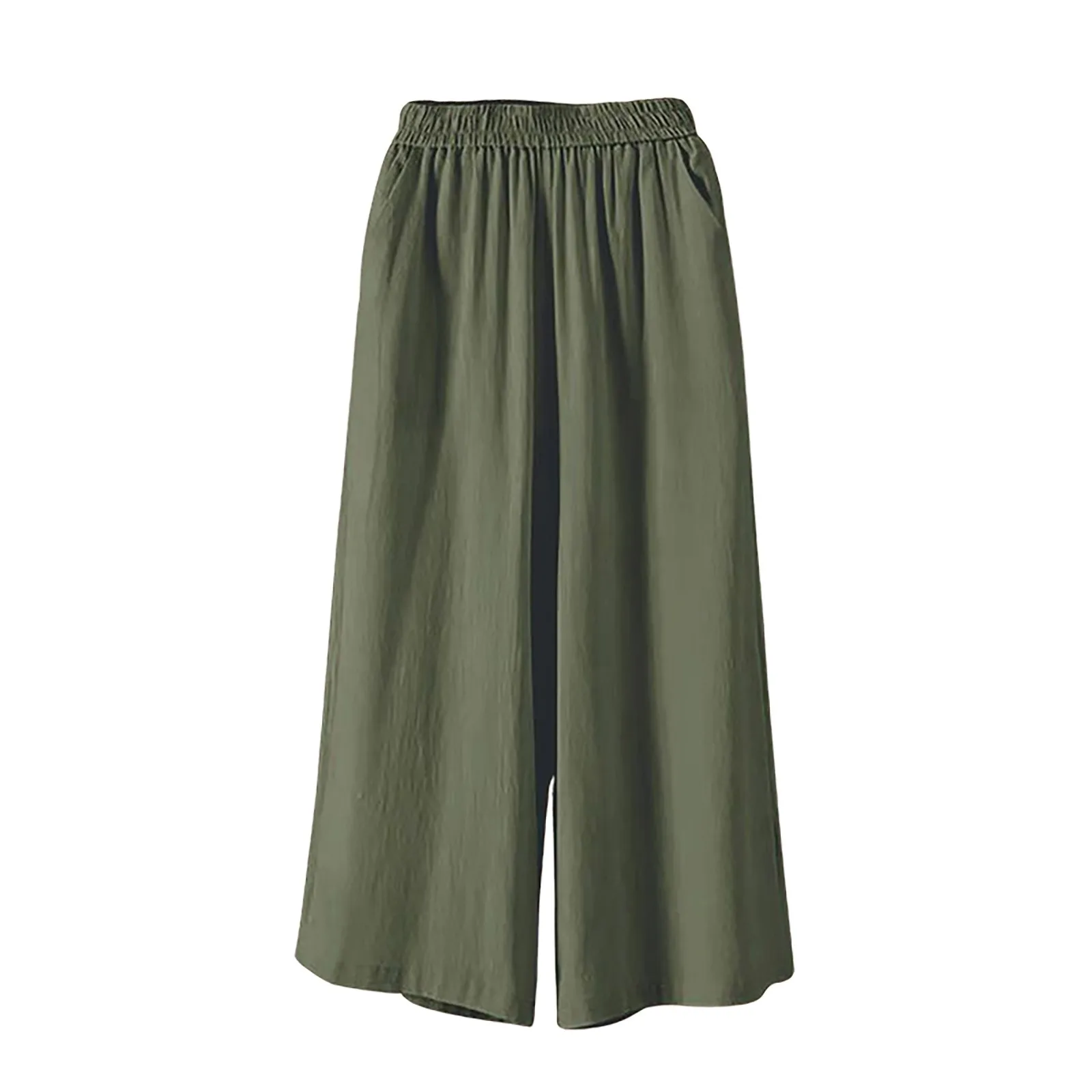 Ankle-Length Wide-Leg Pants with Elastic Waist and Side Pockets