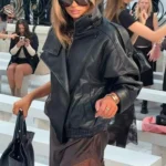 جاكيت جلد صناعي أسود بأكمام طويلة — صورة 2