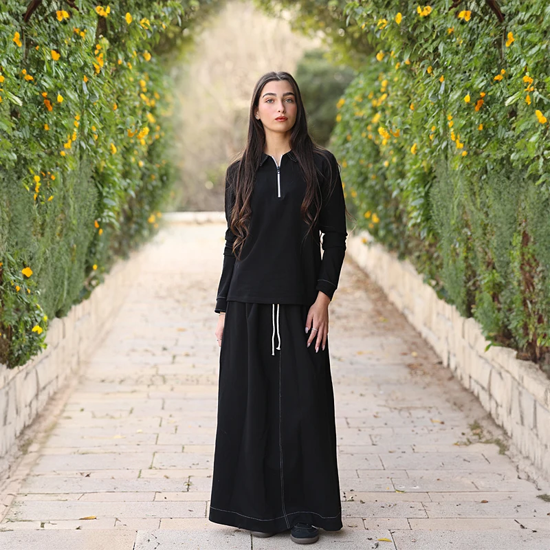 طقم سويت شيرت وتنورة طويلة للفتيات