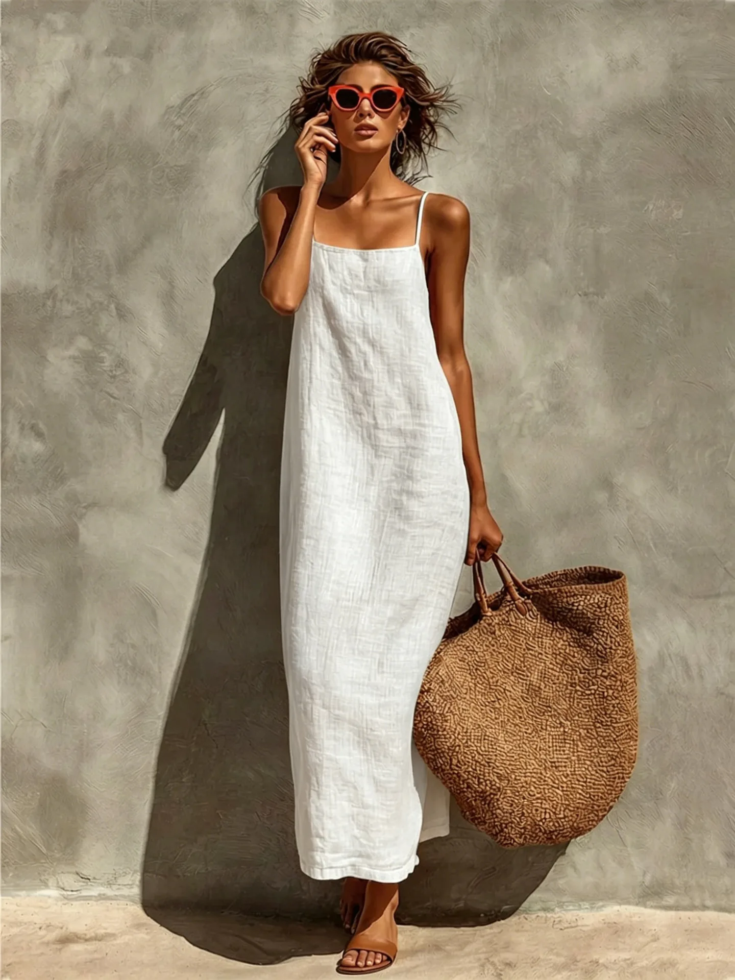 Solid Summer Dress with Spaghetti Straps