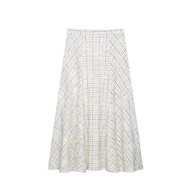 Plaid Blouse and Skirt Set with Embroidery and Bow