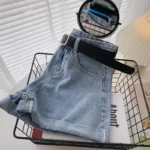 Oversized Denim Belted High-Waisted Shorts — Image 4