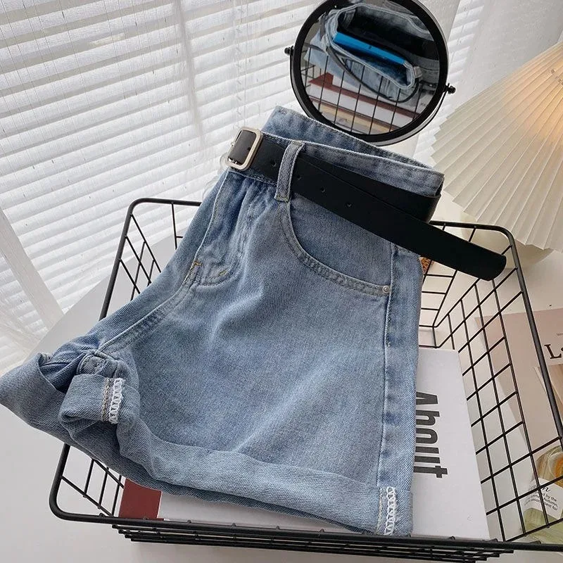 Oversized Denim Belted High-Waisted Shorts